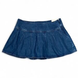 American Eagle Pleated Denim Mini Skirt Sz 14/W32 Preppy Festival Boho